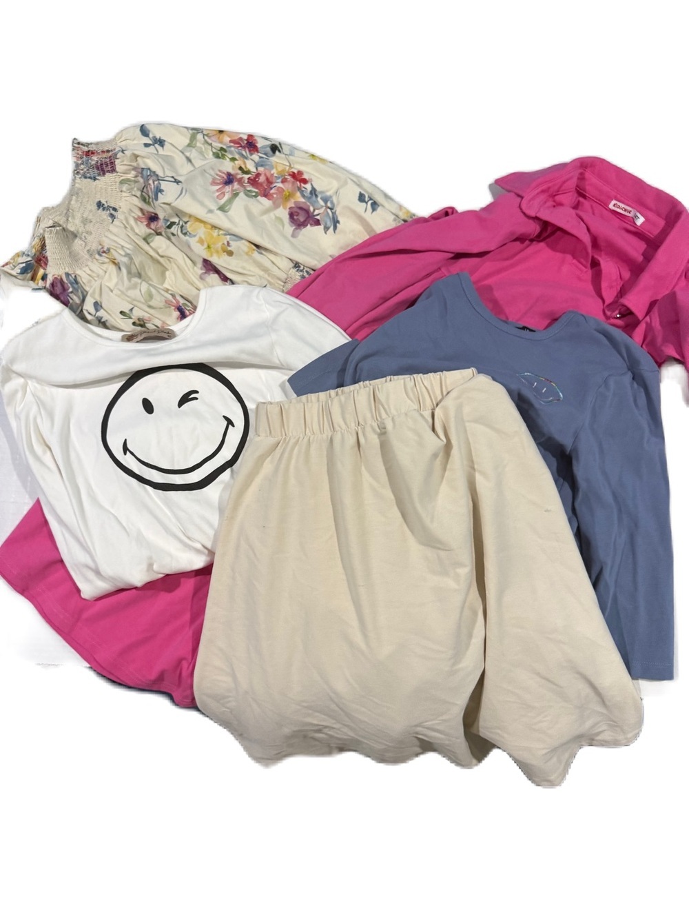 Girls sz 12 bundle floral dress pink smiley tops khaki skirt fun spring summer